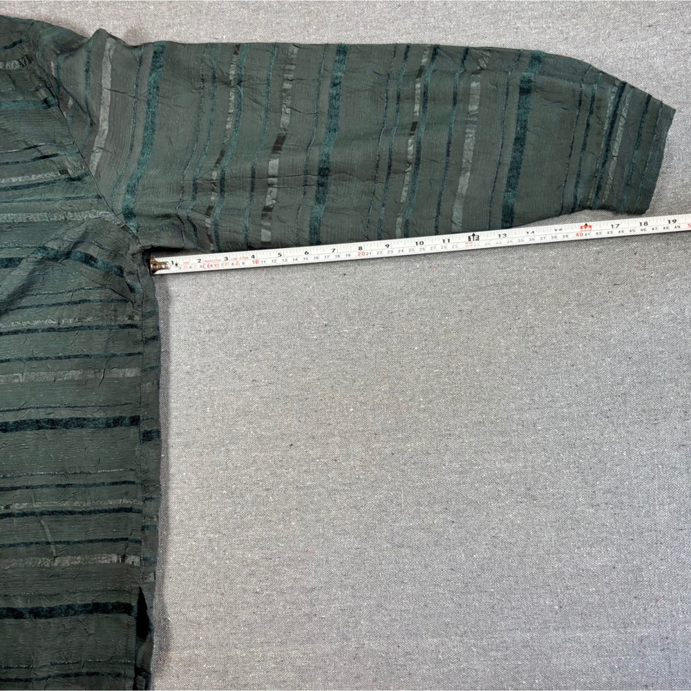 Coldwater Creek Womens 1X Green Crinkle Velvet Stripe Button Down Blouse - Picture 5 of 8
